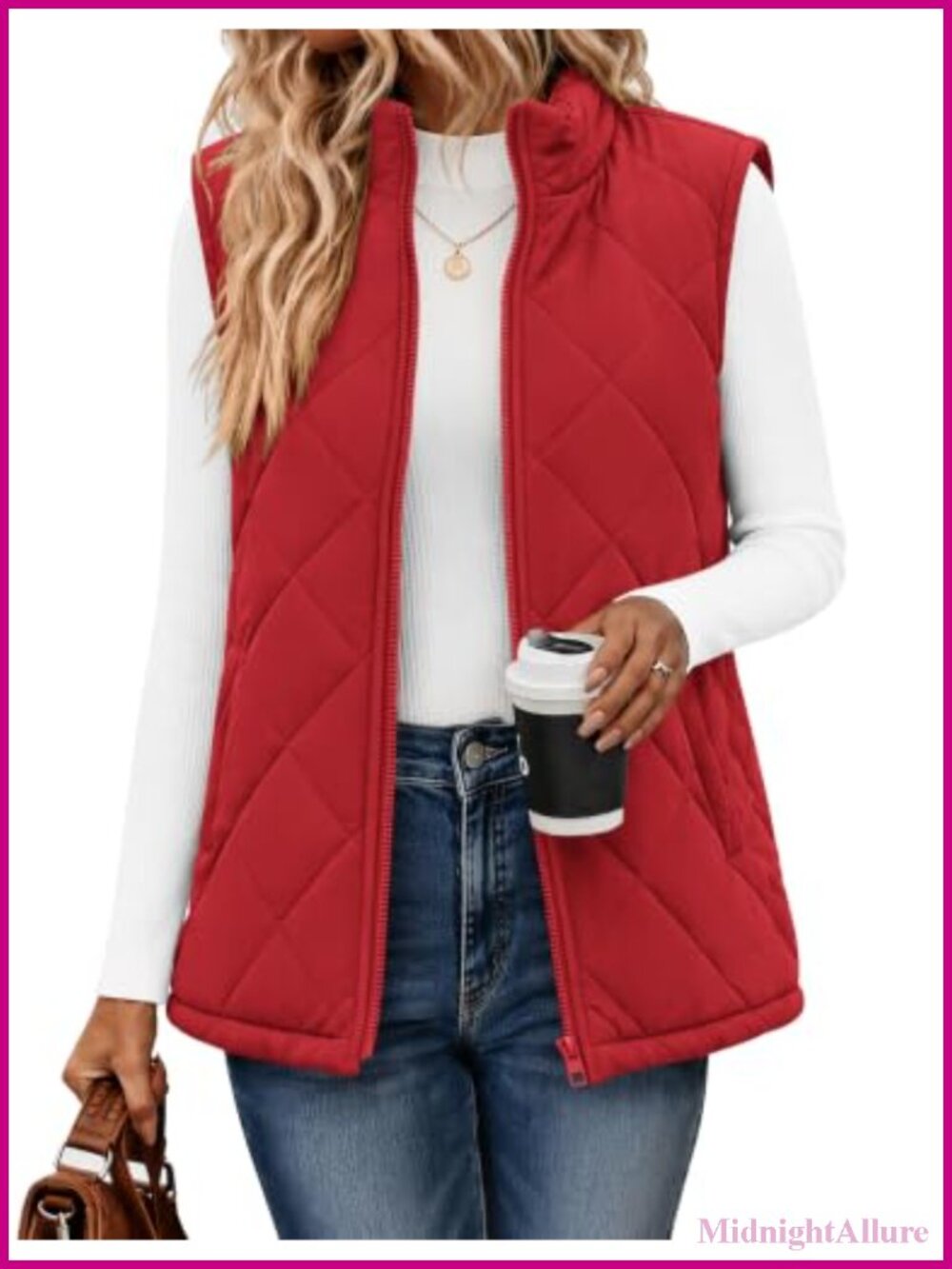 Womens Quilted Puffer Vest Zip Up Sleeveless Stand Collar Padded Coat
